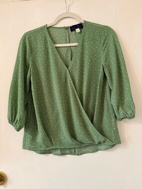 Green Polka Dot Surplice Blouse